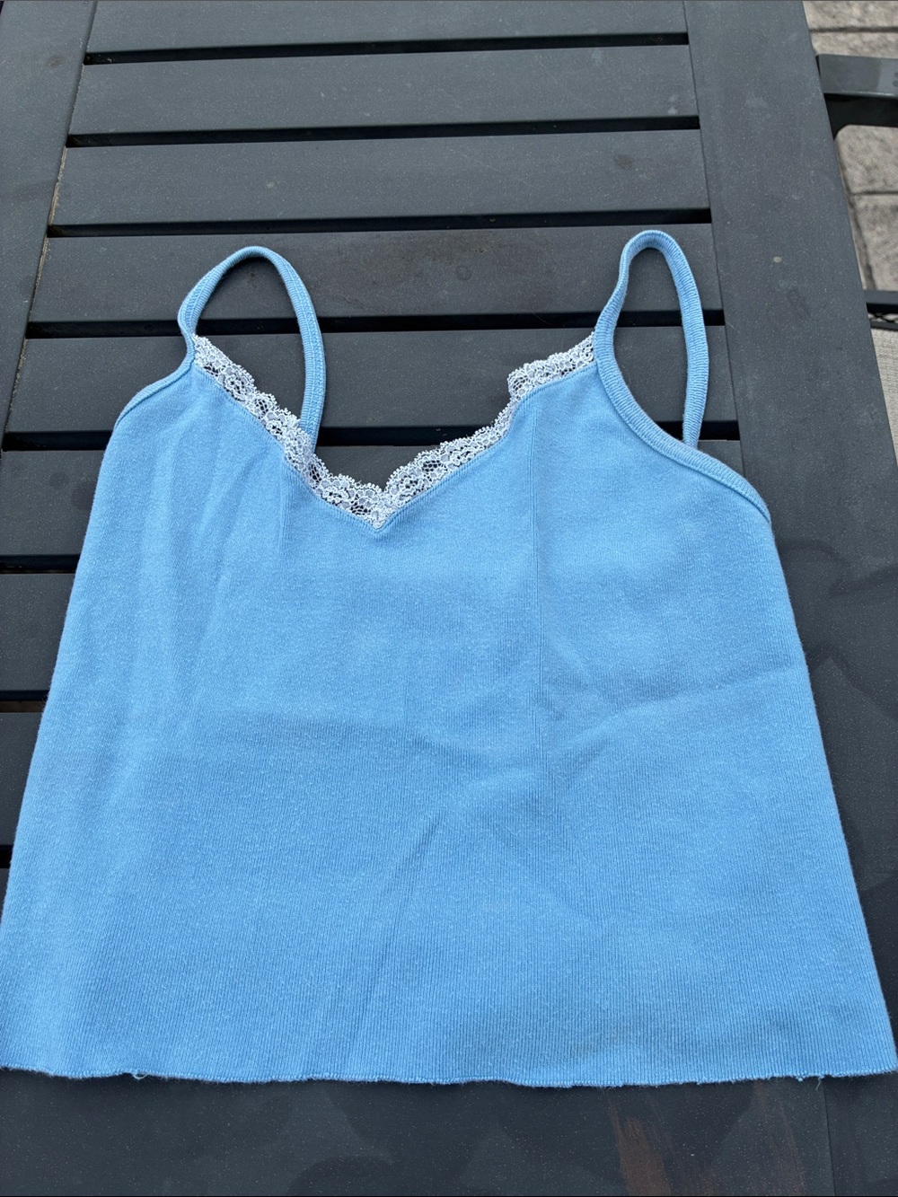 Brandy Melville Sky Blue Ribbed Tee with lace